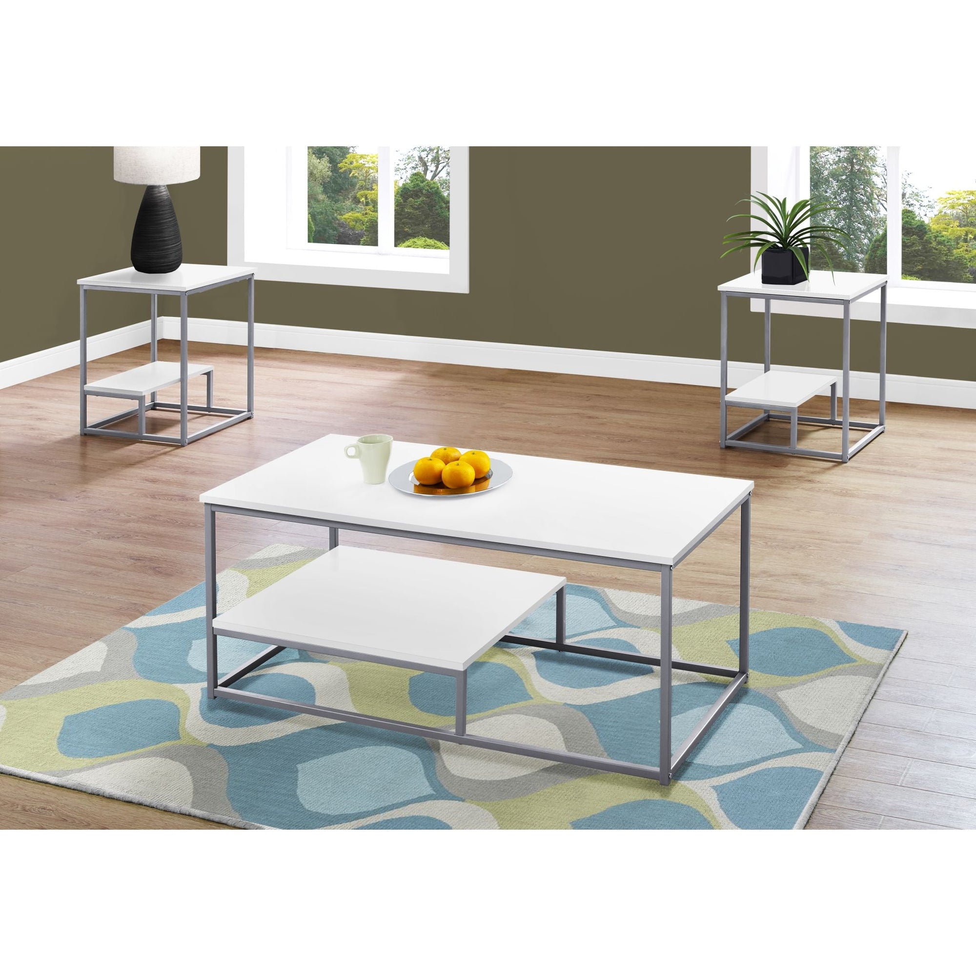 Lot de 3 tables Arianna - Blanc/Argent
